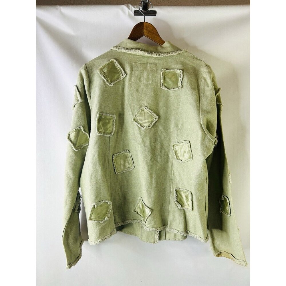 Vintage 90s Linen Patchwork Big Button Jacket Usa… - image 6